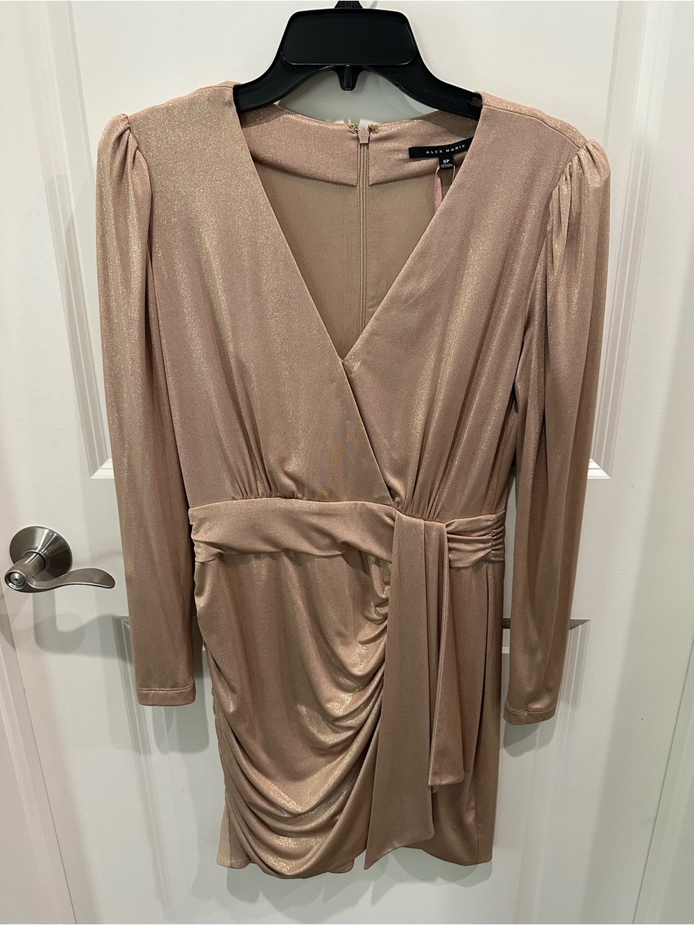 Alex Marie Metallic Blush Long Sleeve Wrap-Style Dress